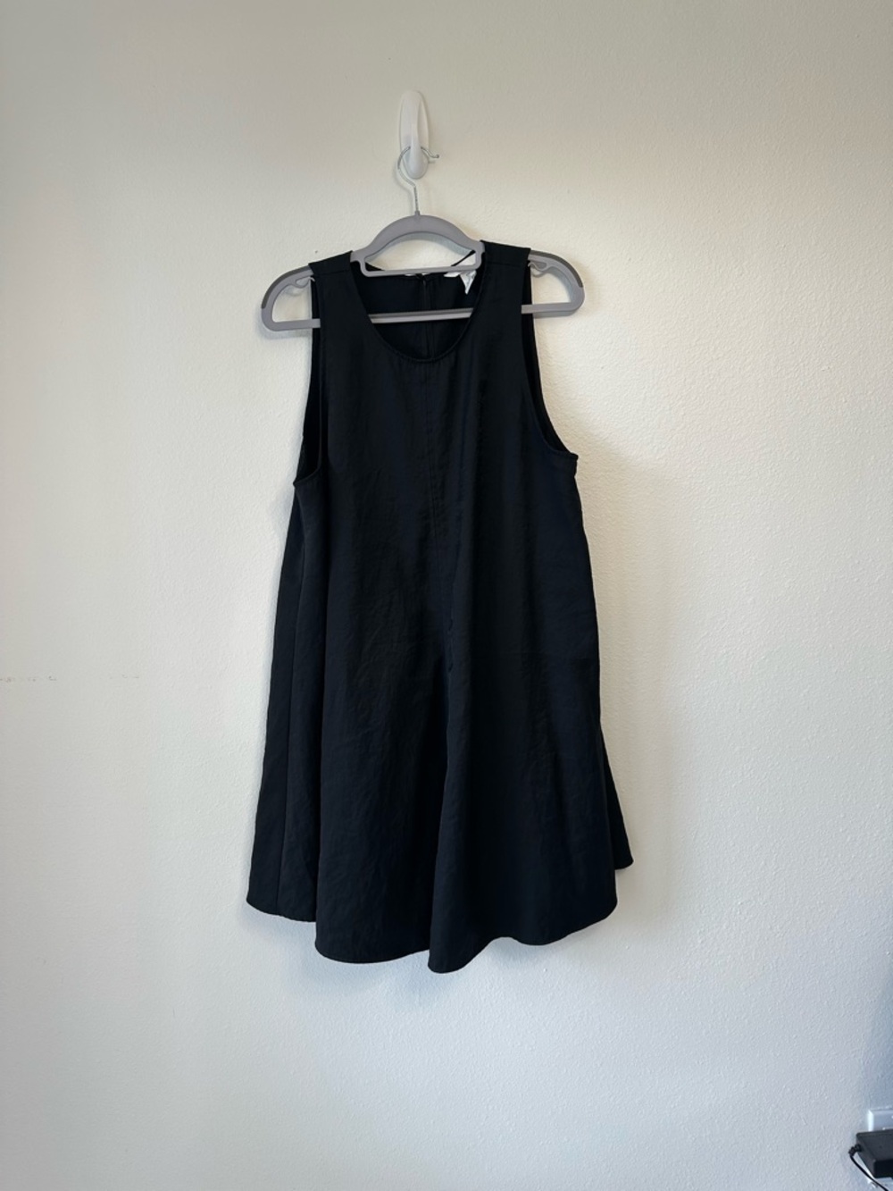 H&M L Black Viscose Blend Sleeveless A-Line Dress Round Neck Short Casual
